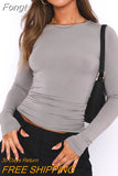 T Shirt Women Slim Fit Pullovers Streetwear Solid Rose Basic O Neck Long Sleeve Tees Y2k Crop Tops Vintage Woman