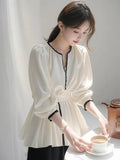 Fongt New Spring Unique Super-Looking Temperament Blouse High-End Feeling Small Fragrant Style White Denswear Shirt Woman