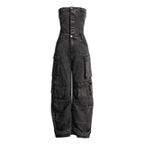 Trendy Spice Girl Wind 2025 New Niche Design Sensor Interface Bag Waist-Bowl Denim Jumpsuit