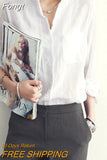 Style Cotton Shirts Women 2023 Spring Autumn Vintage Clothes Long Sleeve White Blue Loose Blouse Pocket Button Thin