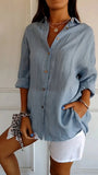 Fongt New Single-Dran Buckle Folding Collar Shirt Burst Lady Solid Color Can Sleeve Top