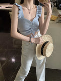 Fongt Rope Sling Sling Slings Small Vest Women's Summer 2023 New Fashion Umbilical Wrinkles Wearing Sleeveless