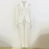 QUALITY Newest 2023 Designer Runway Suit Set Women's Guipure Lace Single Button Blazer Pencil Pants Suit