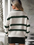 Fongt And Winter New Sweater Woman Loose Knitting Colliding Color V Collar Lantern Sleeves