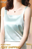 Women's Camis Satin Solid Blouse for Women Sleeveless Shirt Blue Square Collar Neck Blouse Top Female Woman Basic