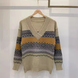 Fongt 2025 Sweater Women V-Necked Loose Casual Bottom Knitting Sweater Female