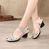 2021 Summer Genuine Leather Shoes Gladiator Sandals Women 5cm High Heels Classic Black Peep Toe Hollow Ladies