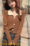 Women Retro Japan Style Cropped Patchwork Aesthetic All-match Cute Autumn Sweaters Casual Trendy Mujer Elegant