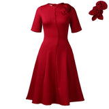 Fongt Women's 2025 New Short-Sleeved Solid-Colored Round-Collar Temperament Elegant African Dress