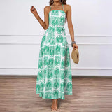 Fongt Women's Summer Hanging Neck Print Beach Hawaiian Vacation Dress With Ribs
