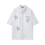 Hip Five-pointed Star Black Shirts Mens Oversized Solid Blouses Cute Button Up Shirt Y2K Streetwear Harajuku Couples Summer-Outfit