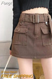 Summer Safari Style Women Denim Pantskirt High-waist Short Slim A-line Jean Skirts Lady Anti-expose Lining Wide-leg