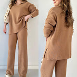 Fongt Autumn New Fashion Solid Color Loose Under The Pended Fork Knit Shirt Two Sets Of Women