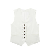 Fongt Women's 2025 Spring New Fashioned Colored Flax-Blend Vest + Shorts Set