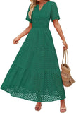 Fongt Women's V-Neck A-Shaped Hollow Lace Cake Dress