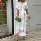 Fongt Women's Summer Tidling With Short Sleeve Single Buckle Solid Color Shirt Dress Women