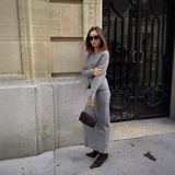 Fongt Autumn New Women's Fashion Simple Knitted Double Coat + Skirt