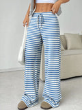 Fongt Autumn And Winter Women's New Casual Striped Solid Rubber Rope Cotton Straight Trousers