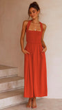 Fongt 2023 Sexy Outback Solid Color Cotton And Linen Collar Sling Dress 22010-Outfit