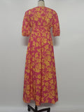 Fongt Summer Print V-Neck Sexy Bohemian Bubble Sleeve Holiday Beach Dress