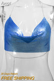 Metal Metallic Crop Top Women Beach Halter Corset Tops Glitter Backless Party Club Tank Top Clothes Top Camisole