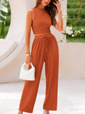 Fongt Summer Knitting Casual Suit Sleeveless Round Collar Short Repair Body Broad Leg Pants Two Sets