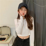 Fongt Long Sleeve White Bottom Shirt Korean Version Short Crop T-Shirt Female 2023 Autumn Decoration Body Show Thin Jacket