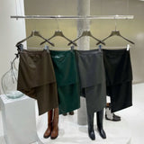 Leather Skirt PU Solid Asymmetric High Waist Wild Design Zipper Slim Casual Style 2023 Autumn Korean