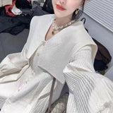 Lady Sailor Collar Shirt Korean Loose Spring Autumn Sashes Commute Female Clothing Single-breasted Casual Basic Blouse-Outfit