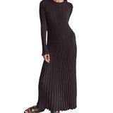 Fongt Women's Clothing 2025 Spring Knit Round Neck Pit Striped Syringe Horn Sleeve Tie Solid Color Casual Dress Girl