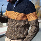 Fongt Men's Casual Sweater Knit Pullover Polo Type Long Sleeve Zip Collar Large Size Men's