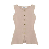 Fongt Women's Clothing 2025 Autumn And Winter New Fashion Vest Gold Button Flat Needle Vest