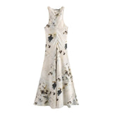 Fongt Explosive Women's Temperament Fashion Folds Print Sleeveless Dress