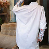 Style Floral Embroidery Shirt Casual Loose Spring Autumn Vintage Stand Collar Women's Clothing Single-breasted Blouse-Outfit