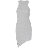Ladies Sleeveless Irregular Knotted Bodycon Dress Women Solid Color Casual Plain Round Neck Short Mini Vestidos