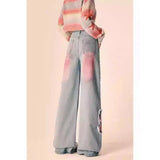Fongt Splicing Jeans Women Autumn And Winter Design Sense Loose Straight Pear-Shaped Casual Broad Legs Long Pants