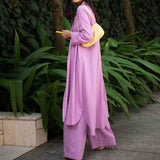 Fongt Spot Hot Style Autumn Women Fashion Medium Long Shirt Strap Straight Leg Wide Leg Pants Three-Piece Suit-Outfit