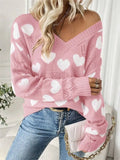 Fongt Wear Knitted Top Girl Loose Hollow V Collar Love Sweater