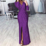 Evening Party African Dresses for Women Plus Size Glitter Long Sleeve Peplum Vestidos Africa Clothing Maxi Dress Elegant
