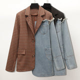 Patchwork Women Blazer Jacket High Quality Single Button Black Suit Jacket Loose Fashion Lady Blazers Coat 2022 Autumn