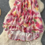 Fongt Three-Dimensional Flowers Hanging Neck Slings Loose Short A-Shaped Dress Women's Lotus Leaf Side Vacation Skirt