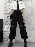 Gothic Streetwear Women's Cargo Pants with Chain Punk Techwear Black Oversize Korean Fashion Wide Leg Trousers 2021