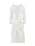 Temperament Simple Wind And Leisure Two Sets 2025 New V-Neck Sling Belt Clothing + High-Rise Pressure Folded Skirt