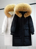 Winter Down Coat Women Long Parkas Luxury Real Raccoon Fur Hooded Female Loose Fashion Duck Down Puffer Jacket