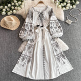 Fongt Dress Lady Autumn And Winter Cladding Heavy Embroidered Puff Cuff Cuffs Mid-Long Festive Dress