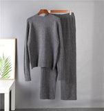 Basic Two Piece Knitted Loose Pants and O Neck Sweater Women 2021 Autumn Winter Warm Sets Female Tracksuits