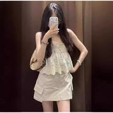 Fongt Spring And Summer New Embroidery Fine Sling + High-Waist Embroidery Shorts