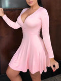 Fongt Picture Solid Color V-Neck Long-Sleeved Mid-Sleeve Mid-Rise