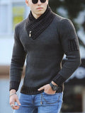 Fongt Men's Casual Slim Knit Jumper Long Sleeve Scarf Neck Sweater Men's