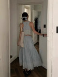 Fongt Style French Blue Holiday Vest Sleeveless Dress High-End Vest Half Dress Two Sets